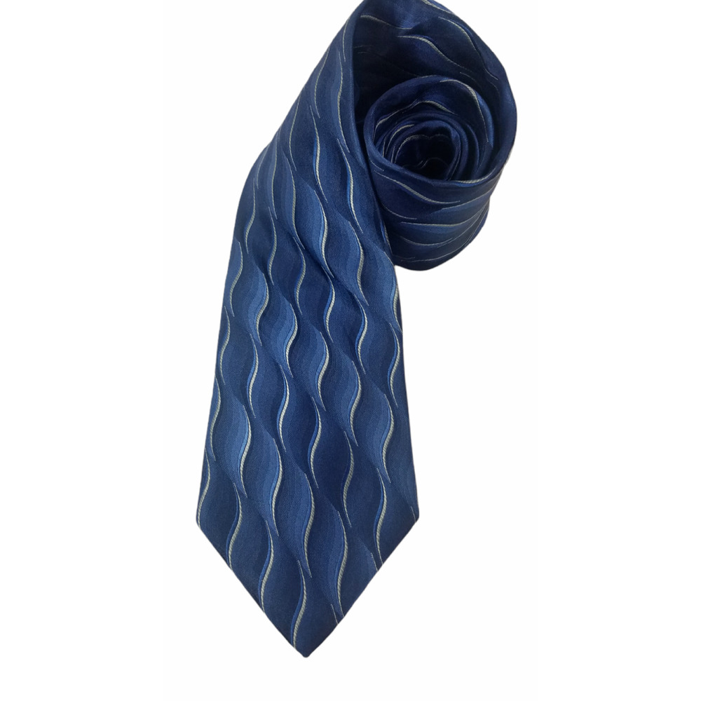Zylos by George Machado Neck Tie Blue Geometric 100% Silk 56" x 3.5"